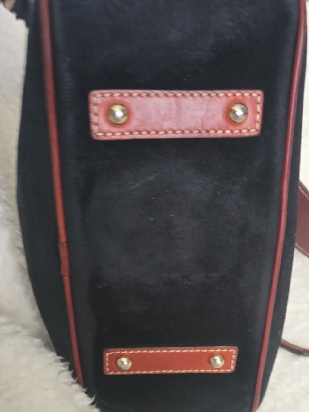 Dooney & Bourke Black Suede Shoulder Bag with Brown Leather Trim - Picture 6 of 14